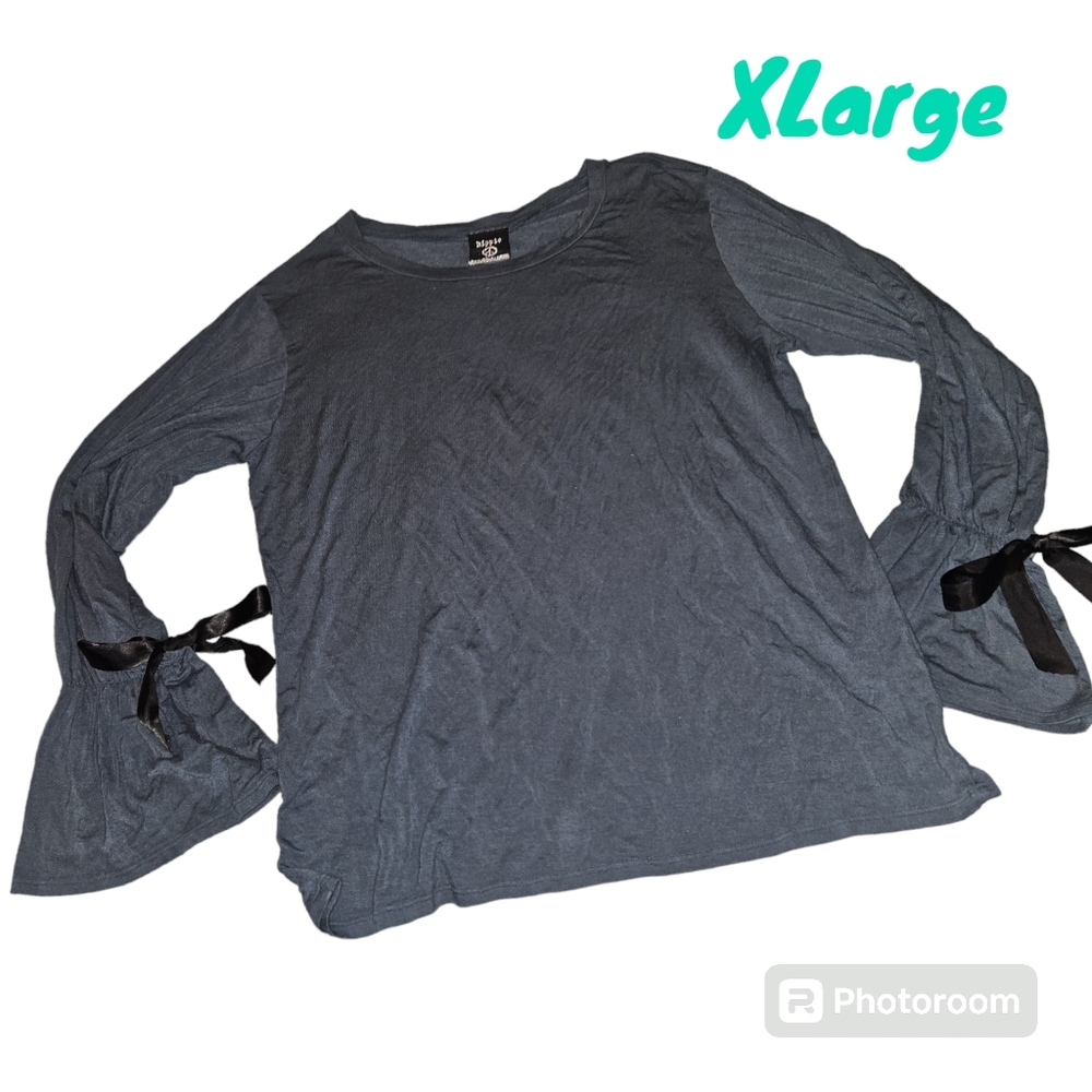 Hippie Chic Long Sleeve Bell Sleeve Ribbon Blue Light Weight Women XLarge